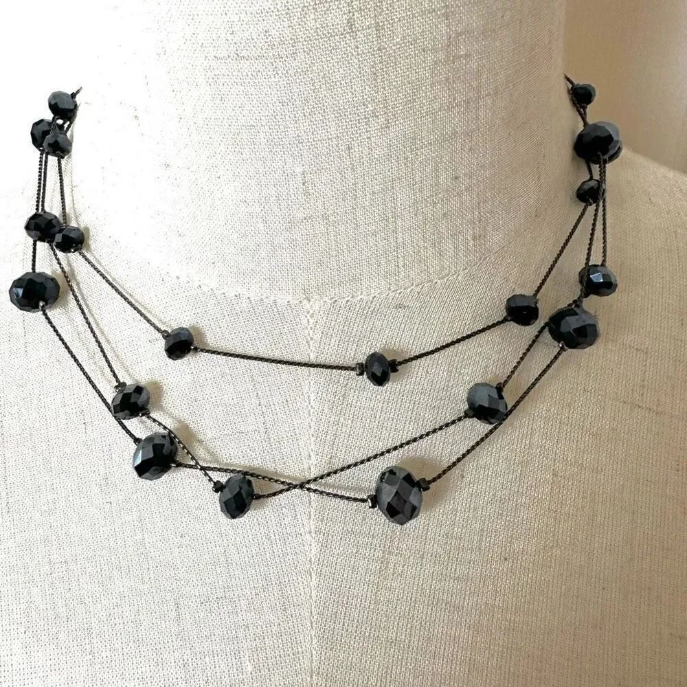 Black beaded multi strand necklace